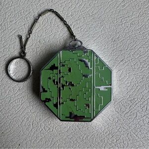 RARE 1930’s Art Deco Mint Green Chrome Elgin Ladies Compact Mirror with Chain